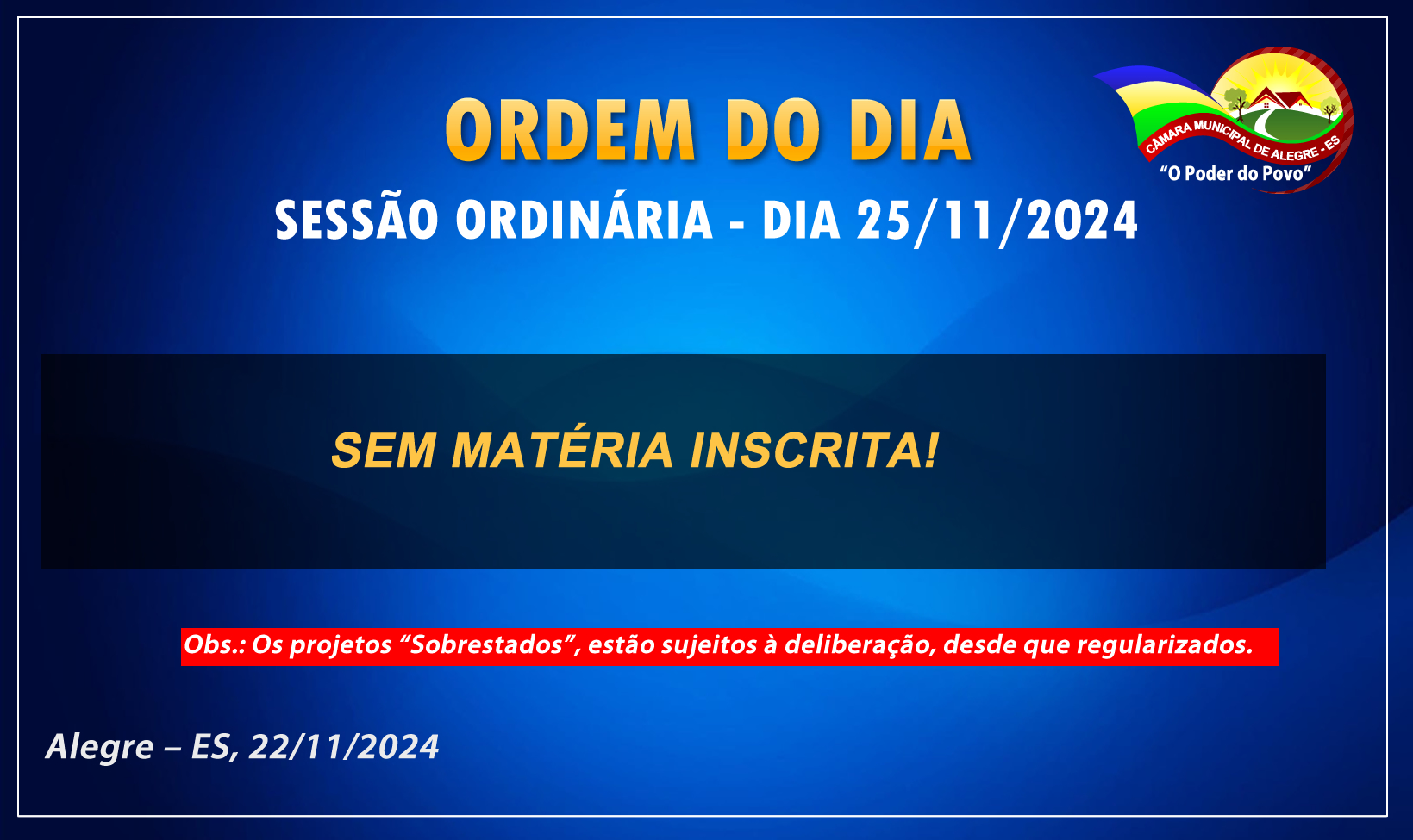 ORDEM DO DIA 25/11/2024