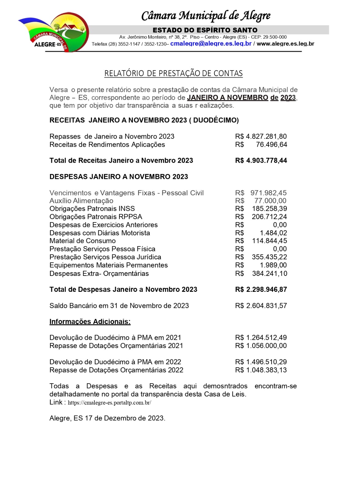 Relatório de Prestação de Contas